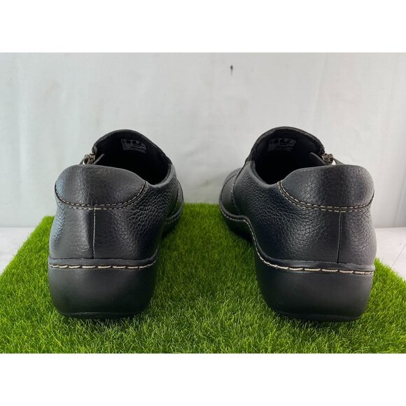 New Clarks Womens Leather Slip-On Comfort Shoes Size 9 Black - Picture 2 of 8
